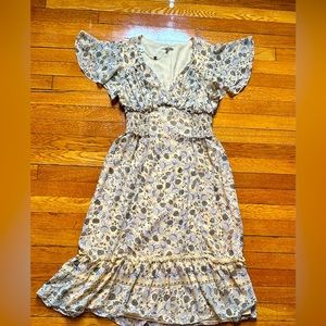 NEW Max Studio Yellow Flounce Sleeve V Neck Ruffle Dress